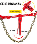 Heavy Duty Chain Binder Five Sixteenths To Three Eighths Inch Ratchet Load Binder With 6600 Lbs Capacity and G70 Hooks showing locking mechanism