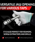 Three Piece T Handle Tap Wrench Set With Jaw Openings 1/16 To 5/32, 5/32 To 1/4, And 1/4 To 1/2 Inch for Taps Reamers, held in hand