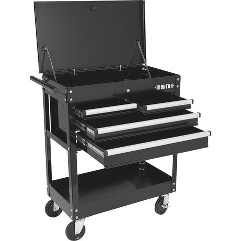 Top Shelf Heavy Duty Mobile Tool Chest With Ultra Smooth Slide Top Lid And Four Secure Locking Drawers Rugged Powder Coated Steel Tool Cart On Wheels For Serious Crews And Weekend Warrior Vibes