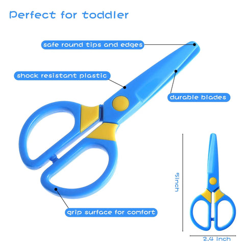 3 Pack Toddler Safety Scissors Kit With Child Safe Preschool Training Scissors And 60 Sheets Craft Paper ergonomic blue scissors
