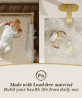 Brushed Gold single handle waterfall faucet beside sleeping baby, showcasing lead-free material for safe use. Single Handle Waterfall Bathroom Faucet In Brushed Gold With 6 Inch Deck Plate Includes Metal Pop Up Drain Assembly And CUPC Water Supply Lines Fits 4 Inch Single Hole Or 3 Hole Sinks For A Sleek Boss Level Spa Vibe.