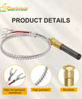 Front view of Ganivsor 24-inch thermopile assembly with braided metal sheath and brass connector.