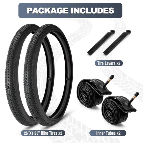 Two Pack 26x1.95 Mountain Bike Tires With Tubes And Tire Levers Puncture Resistant 26 Inch MTB Tire Kit For Replacements Upgrades