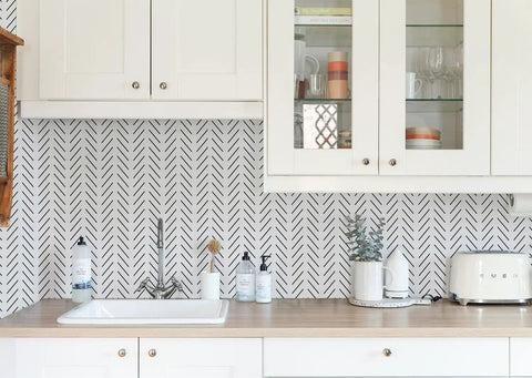 Kitchen backsplash with Black And White Peel And Stick Herringbone Wallpaper For Bathroom Modern Geometric Self Adhesive Contact Paper 17.7 By 118.1 Inches 14.5 Sq Ft Vinyl Removable With No Residue Easy To Install