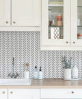 Black And White Peel And Stick Wallpaper Geometric Herringbone Vinyl Self Adhesive Contact Paper in a kitchen setting