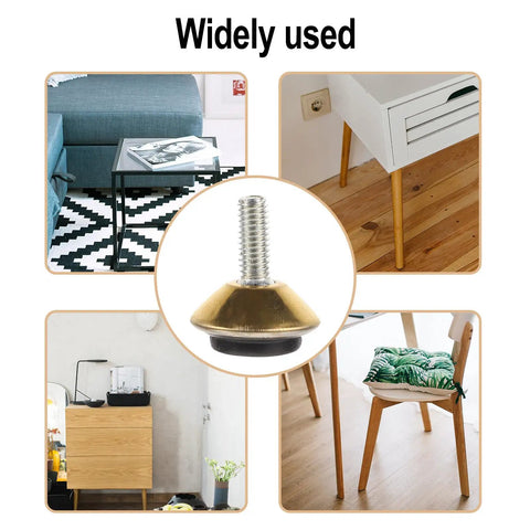 12 Pack Adjustable Furniture Leveling Feet Set With Heavy Duty Iron And PVC Swivel Legs in use on various furniture