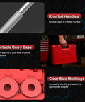 Close-up of 43 Piece Bearing Press Kit with knurled handles, portable carry case, and clear size markings for easy use.
