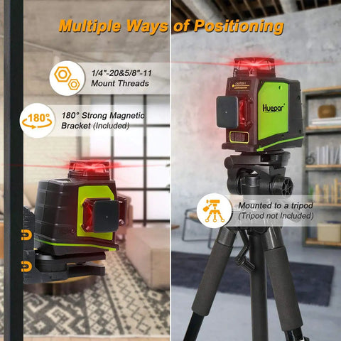 3D Self Leveling Laser Level With Three 360 Degree Laser Planes, Red Cross Lines for Full Room Layout on tripod and magnetic base