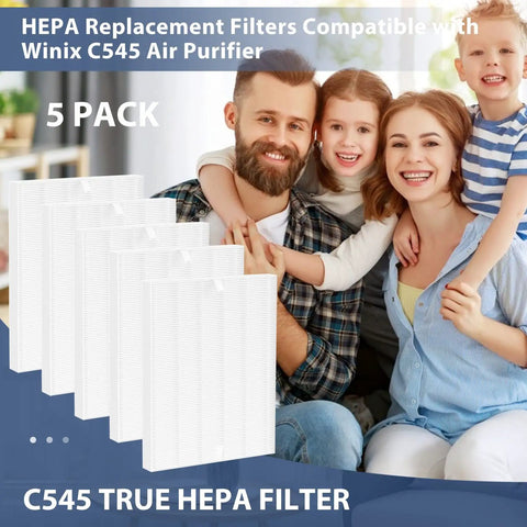 5 Pack True HEPA Replacement Filters For Winix C545 Air Purifier Easy Install Compatible With 1712-0096-00 And 2522-0058-00 with family