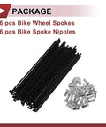36 Piece 12G Bicycle Spokes Set 139mm 45 Steel Black Wheel Spokes For All Bikes With Galvanized Nipples And 12G Thread