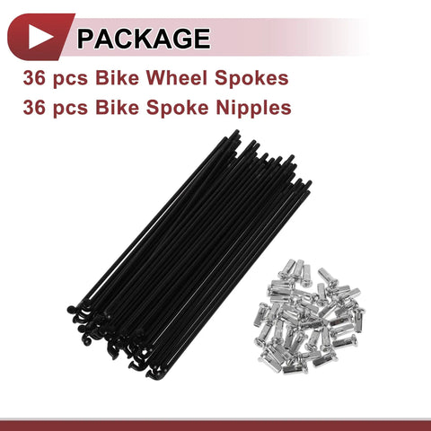 36 Piece 12G Bicycle Spokes Set 139mm 45 Steel Black Wheel Spokes For All Bikes With Galvanized Nipples And 12G Thread