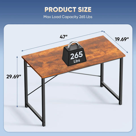 47 Inch Computer Desk For Home Office With Scratch Resistant Wood Top And Solid X Shaped Reinforcement, max capacity 265 lbs