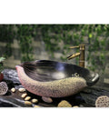 Bathroom Vessel Sink Chinese Style Art Basin Above Counter Basin Hotel Creativity Bathroom Sink with Faucet on a stone countertop