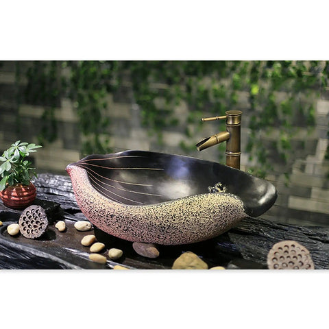 Bathroom Vessel Sink Chinese Style Art Basin Above Counter Basin Hotel Creativity Bathroom Sink with Faucet on a stone countertop