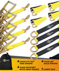 Heavy Duty Car Tie Down Straps For Trailers 2 Inch By 12 Foot, 10000 Lbs Break Strength, 4 Pack Steel Ratchets with bag