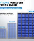 Heavy Duty 75 Drawer Parts Cabinet With 26 By 9 By 36 Inch Steel Frame And ABS Drawers Multi Purpose Nut And Bolt Organizer