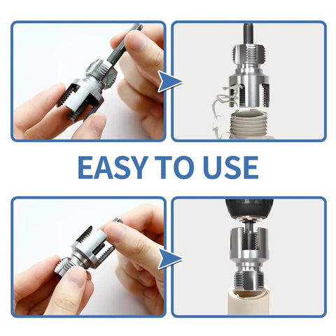 2-In-1 Internal And External Pipe Threader For Home Plumbing With One Half Inch And Three Quarter Inch Dies PVC Pipe Thread Cutter in use