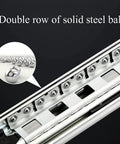 Close-up of double ball bearing track for Top Shelf Heavy Duty Drawer Slides Silent Self Closing Cabinet Tracks, showing solid steel balls.