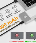 54 LED Under Cabinet Light With Rechargeable Wireless Motion Sensor Glare Free Illumination showing charging ports and battery status