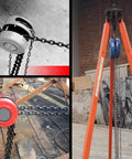 Shop Grade 10T Manual Chain Hoist Built Tough With Dual Rotating Hooks And Heavy Duty Steel Frame Ready To Handle Any Garage Grind Or Warehouse Load Up To 3m High In Classic Blue displayed in a workshop setting.