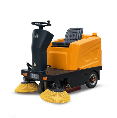 Heavy Duty Ride On Floor Sweeper For Warehouse Cleaning With 107K Sq Ft Per Hour Efficiency. Super Effective Industrial Cleaning Machine For Factories Streets And Large Area Maintenance Tasks Today