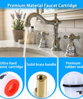 Dual Ceramic Stem Disc Faucet Cartridge Replacement Kit For Double Handle Bathroom Sink Taps Hot Cold Drip Proof Valve Repair with ceramic and brass components.