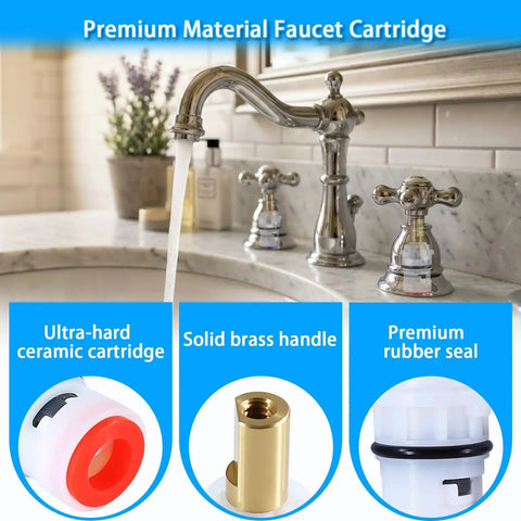 Dual Ceramic Stem Disc Faucet Cartridge Replacement Kit For Double Handle Bathroom Sink Taps Hot Cold Drip Proof Valve Repair with ceramic and brass components.