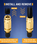 Twin Pack Schrader Valve for One Quarter Inch Air Line Tubing with Push To Connect PTC 200 PSI DOT Approved Air Inflation Valve installed on 1/4 inch tubing