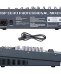 Rear view of 6 Channel Bluetooth Audio Mixer DJ Sound Controller with USB MP3 Player 4 XLR Microphone Inputs 7 Band EQ 48V Phantom Power