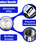Smooth Shine Sparkling Rhinestone License Plate Screws With Security Anti Theft Caps close-up of aluminum alloy, rhinestones, and threads.