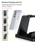 5-In-1 Do-It-All Galaxy Wireless Charging Station With Dual USB C And USB A Ports, 15W Fast Charge, case compatibility shown