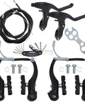 All In One V Brake Set For Mountain Bikes With Front And Rear Calipers, Inner And Outer Cables, Levers, Multi Tool And Wrenches In Black
