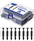 All In One Self Drilling Drywall Anchors And Screws Kit, 200 Pieces With Organizer Box, 100 Anchors And 100 Screws in Black