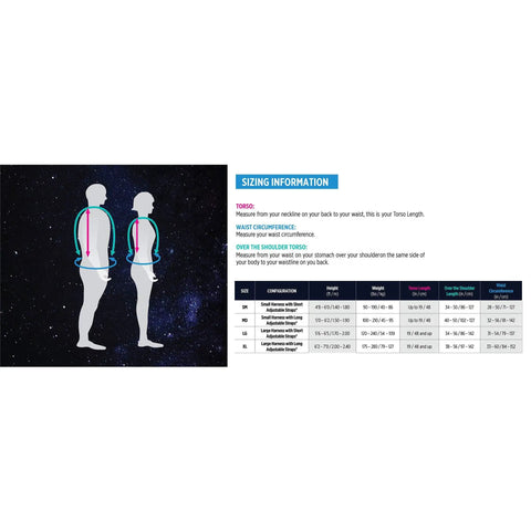 Sizing chart for Crux Modular Scuba Diving BCD With 40 Lb Lift Black XLarge Micro Adjust Retention System For Custom Fit Modular