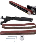 Solid Quality Belt Sander Adapter For Angle Grinders, 100 millimeter grinding attachment with sanding belts and mounting bolts.