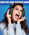 Person wearing Multi Platform Gaming Headset With Noise Cancelling Mic 7.1 Surround Sound LED Lights And Soft Memory Foam Earpads