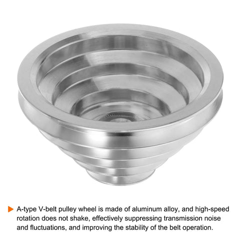 No Nonsense Heavy Duty A Type Aluminum Five Step V Belt Pulley Wheel Featuring 18mm Bore Shaft Compatibility, viewed from above.