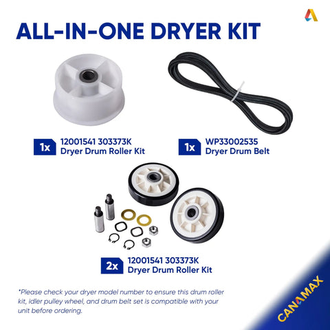 All-in-One Dryer Drum Roller Kit With Idler Pulley And Bearing Set And Belt 91 And Five Eighths Inches Long For Neptune Atlantis 3000 Series