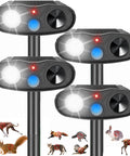 Solar Ultrasonic Animal Repeller With Motion Sensor Light Outdoor Deterrent To Keep Deer Raccoons Squirrels Rabbits Skunks Out Of Your Garden Easy Install Weatherproof Durable Yard Guardian, black, stake-mounted