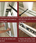 Installation guide for Plastic Steel Reinforced Buttery Smooth Glide Sliding Window Rollers Type 88 with steps and tools shown.