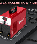 255A MMA Welder Dual Voltage 110V To 220V Portable Arc Welding Machine With IGBT Digital Display Hot Start dimensions shown