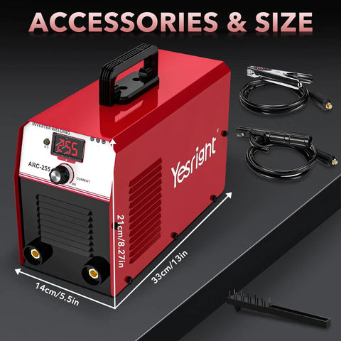 255A MMA Welder Dual Voltage 110V To 220V Portable Arc Welding Machine With IGBT Digital Display Hot Start dimensions shown