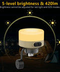 USB Powered Camping Lantern For Elecom Nestout, No Battery Needed, 420 Lumens, IP65 Waterproof, 5 Dim Modes shown at night.