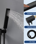 Matte Black Shower System With Tub Spout And Handheld Spray 10 Inch Square Rain Shower Head Wall Mounted High Pressure Rainfall Fixtures