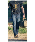 Man wearing Beefy 1.5 Inch Nylon Tactical Belt With Stainless Steel Buckle Converts To Tie Down Or Harness Heavy Duty Everyday Belt