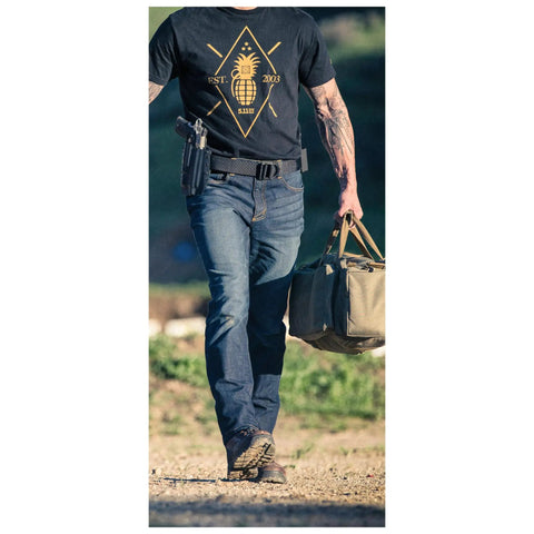 Man wearing Beefy 1.5 Inch Nylon Tactical Belt With Stainless Steel Buckle Converts To Tie Down Or Harness Heavy Duty Everyday Belt