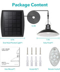 Package contents of Dual Head Solar Pendant Lights With Remote For Outdoor And Indoor Use IP65 Waterproof Shed Lamp shown.