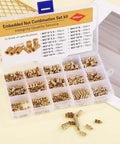 DIY Ready Heated Insert Kit With 1 Hot Iron Rod And 7 Tip Inserts Including M2 M2.5 M3 M4 M5 M6 M8 And 330 Brass Knurled Nuts For Plastic And 3D Printing Projects shown in organizer box.