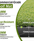 Close-up of 31mm Thick Golf Mat 5ft By 4ft Ultra Durable Hitting Mat showing synthetic turf and EVA base layers.