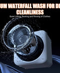 No Sweat Mini Portable Washer And Dryer Combo Runs Front Load Wash Cycle With Digital Display and visible drum waterfall action.